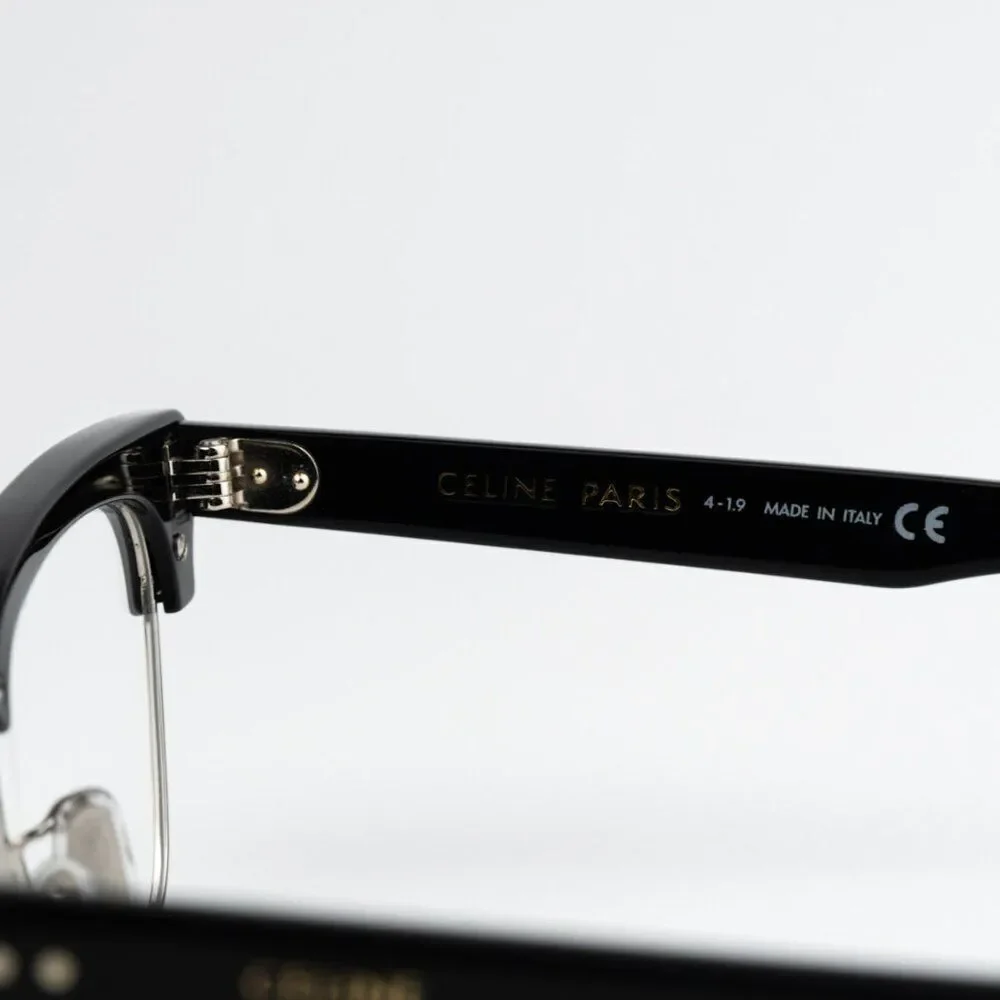 SALE! NEW Celine CL50026U 016 Shiny Palladium Black Women Square Eyeglasses